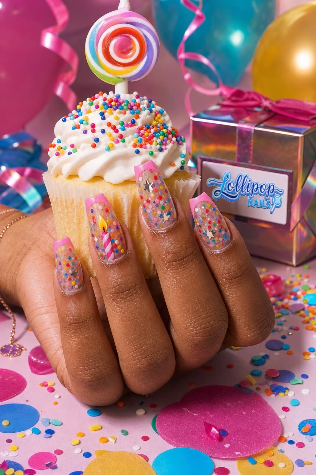 Birthday Sprinkles coffin nail look