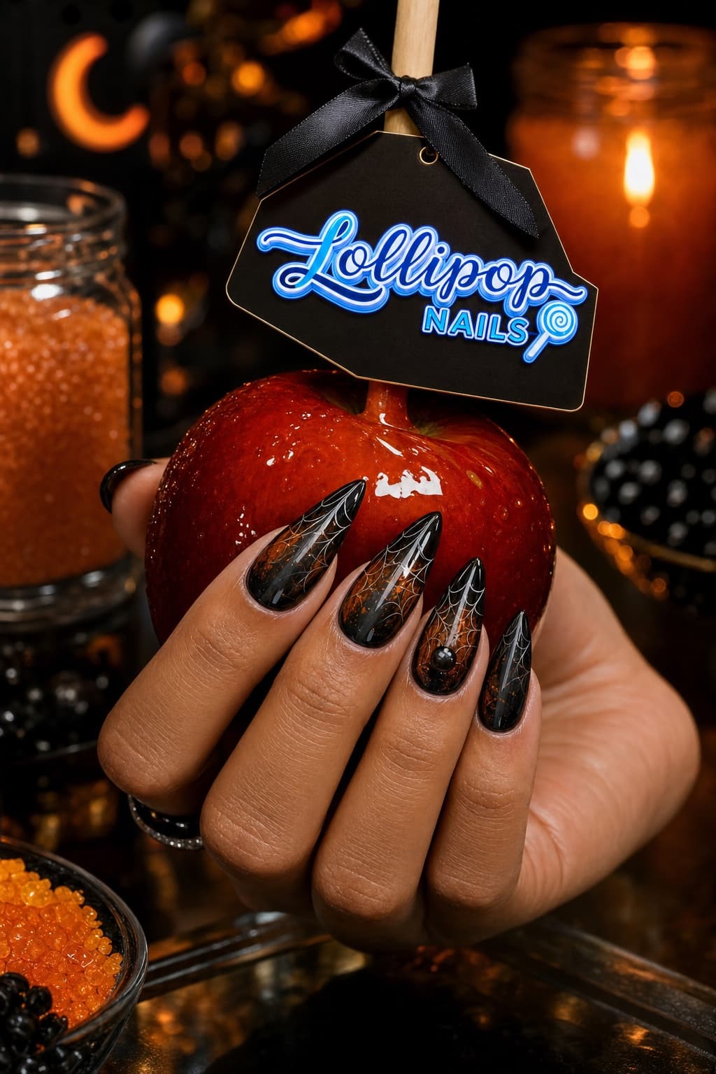 Web After Dark stiletto nail look