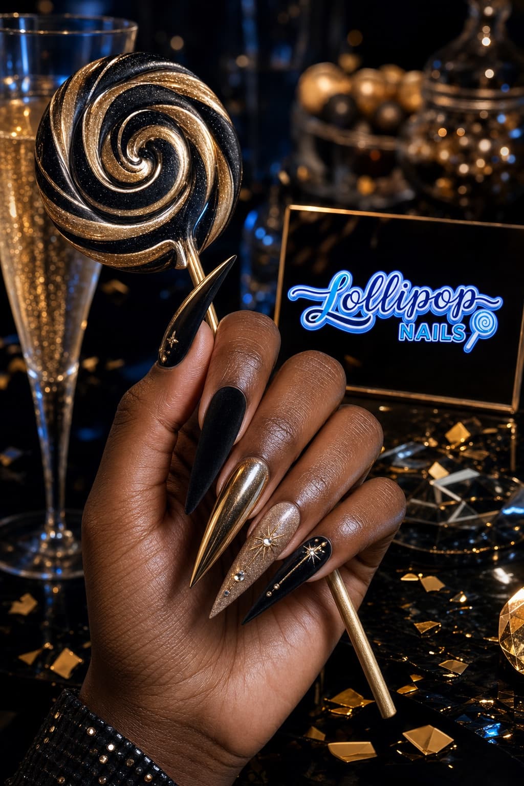 Midnight Toast stiletto nail look