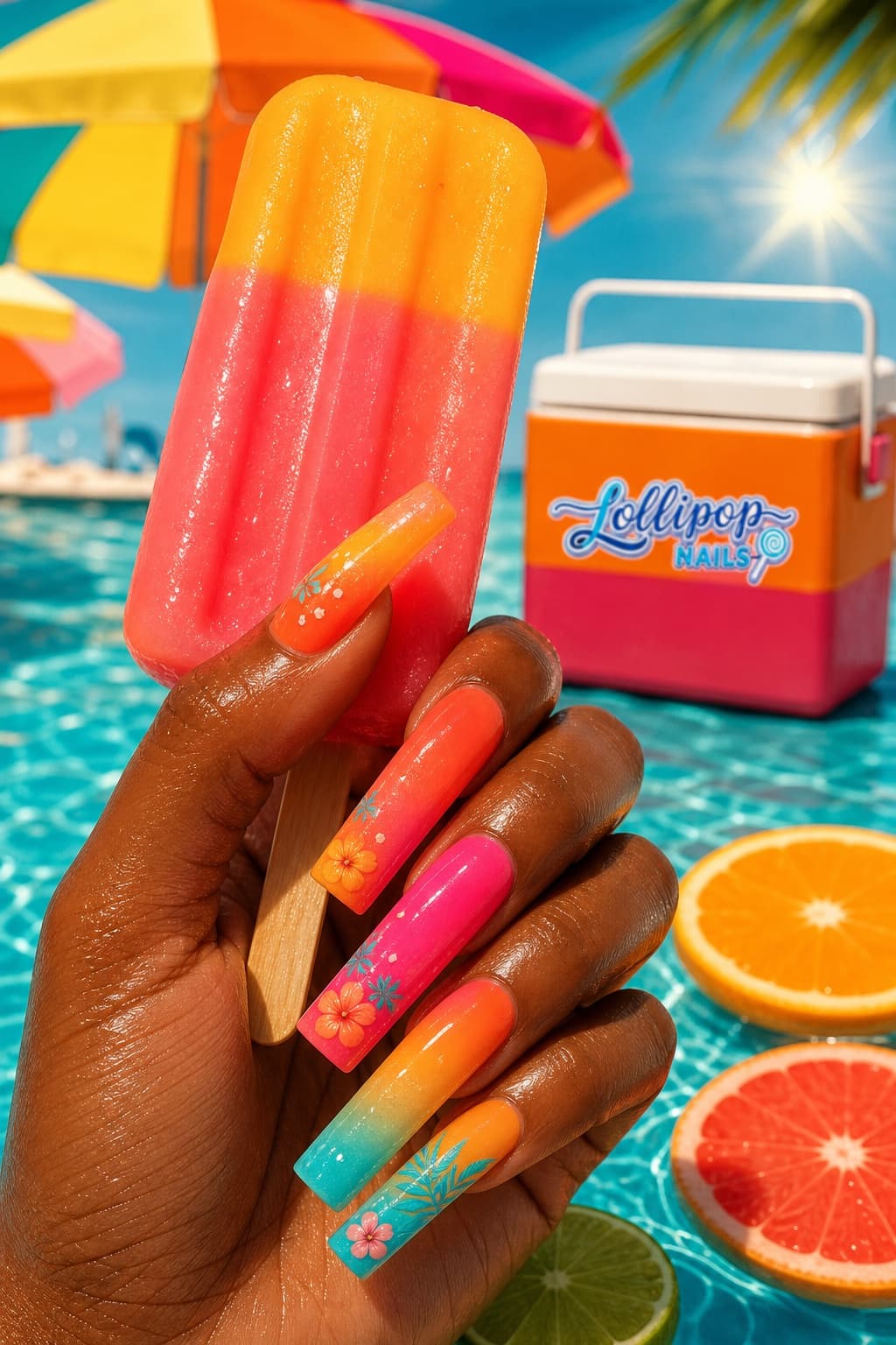 Poolside Pop square nail look