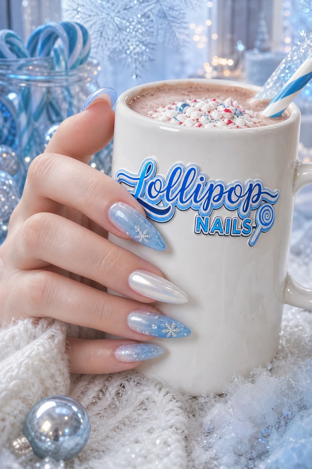 Ice Queen almond nail look