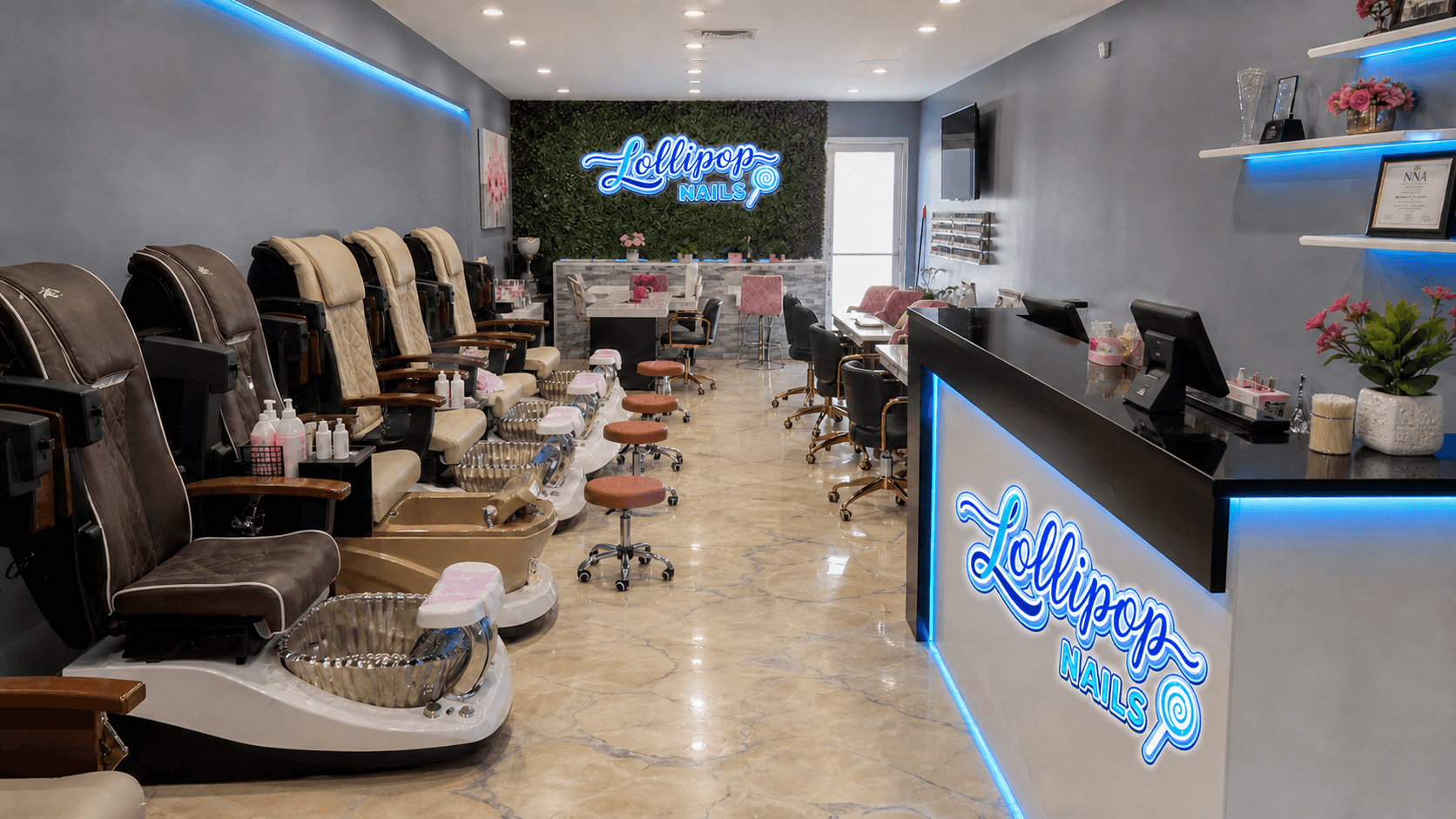 Finished concept of the Lollipop Nails salon with official logo signage